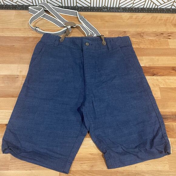 H&M boys long shirts with suspenders US 9-10 blue 100% cotton fancy preppy - Picture 1 of 5